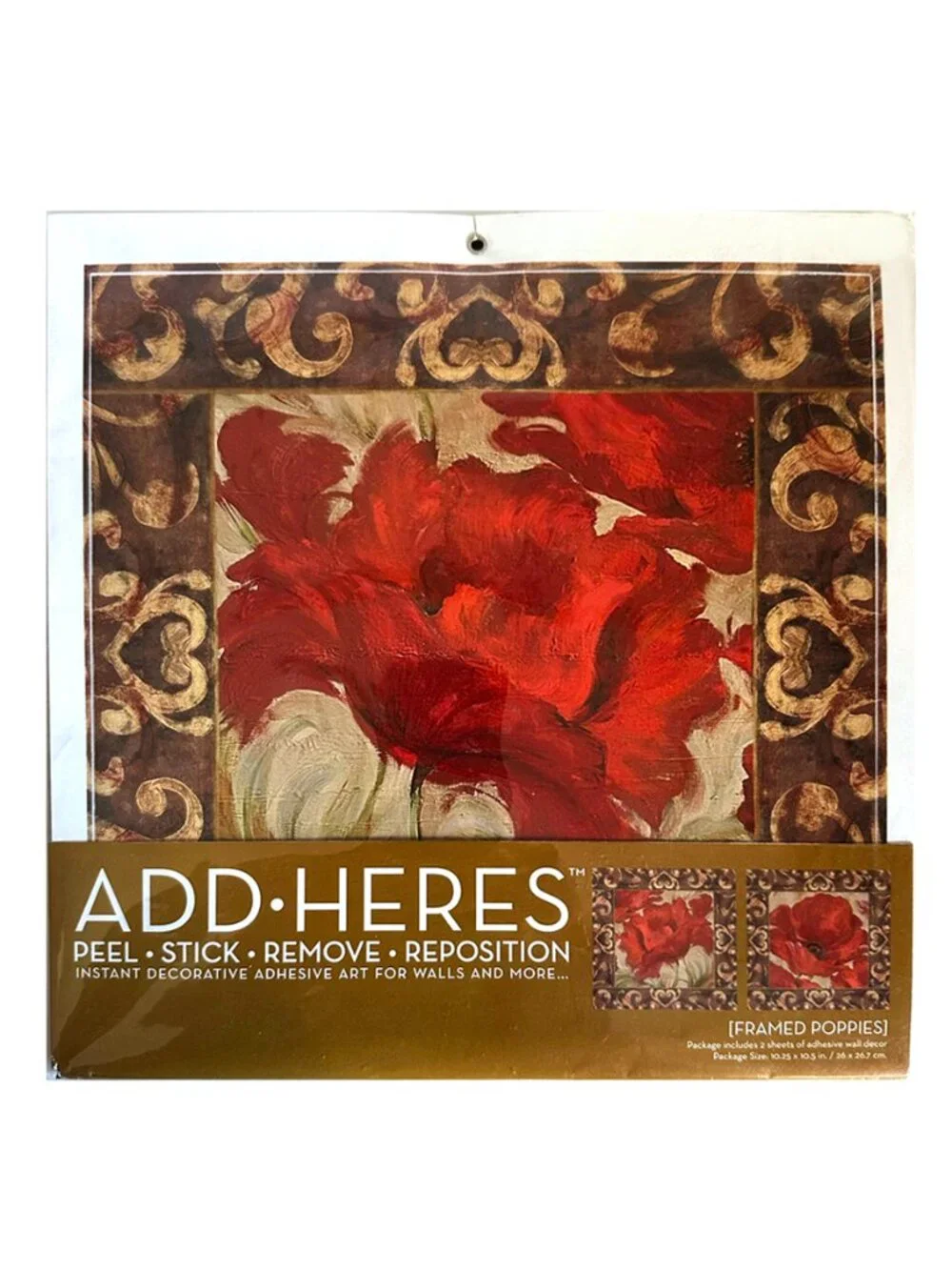 ADD•HERES Framed Red Poppies Peel & Stick Wall Art Decals 2 Sheets NIP